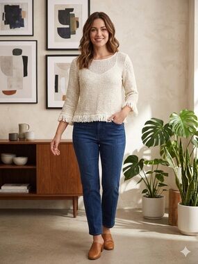 Vince Camuto Dark Blue Cropped Straight-Leg Jeans